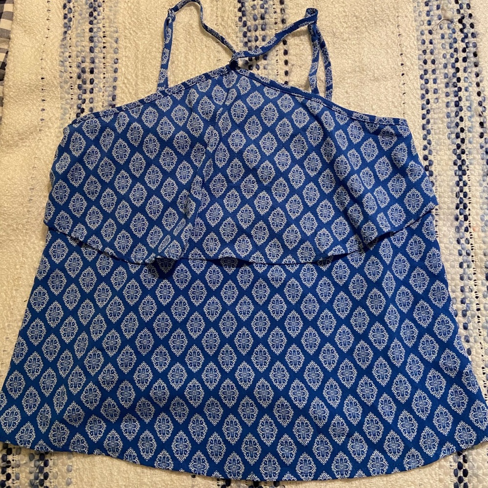 Blue and white designed halter shirt